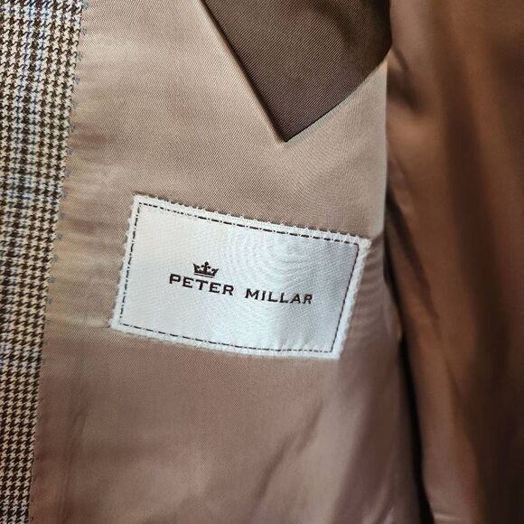 Peter Millar Sports Coat Jacket Mens 46T Wool Plaid Brown Blue - Picture 4 of 8